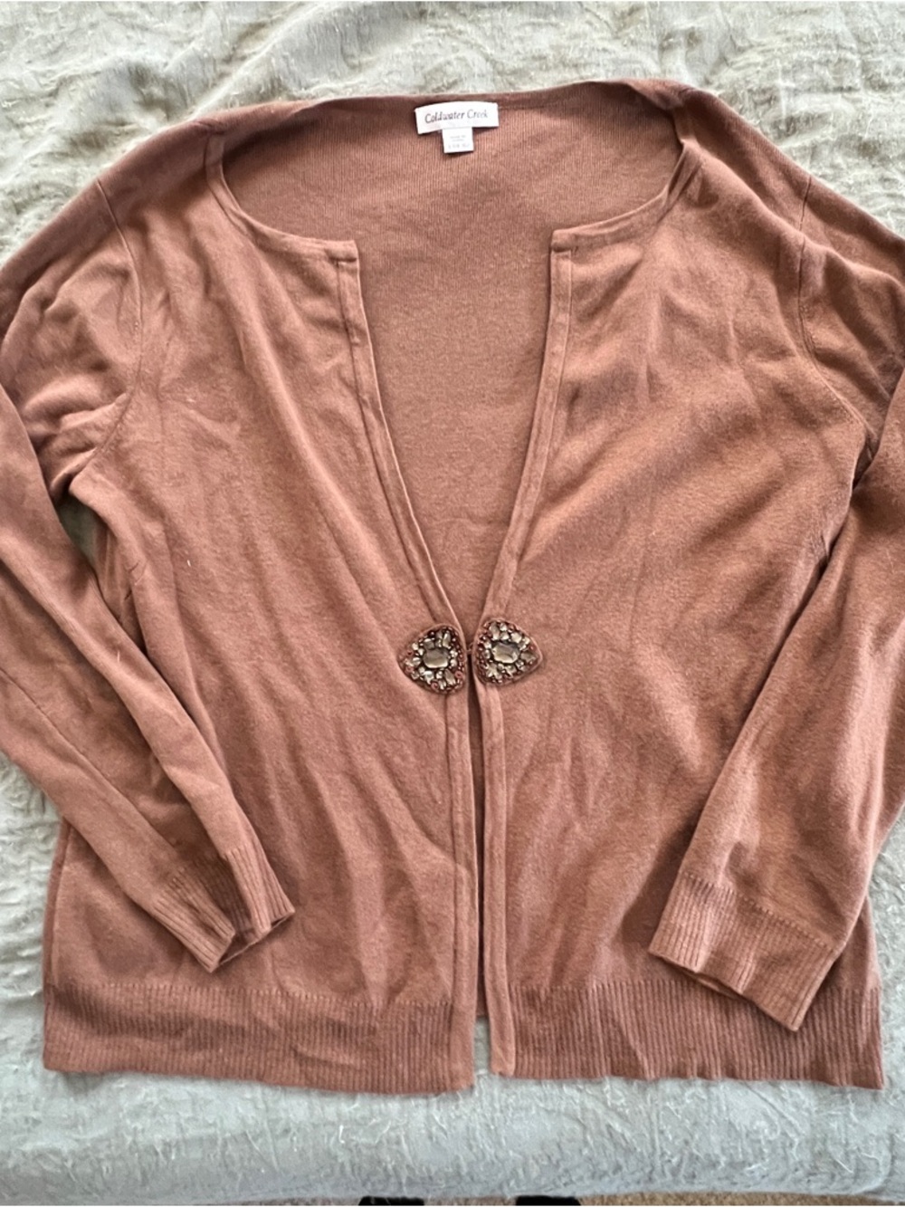 Coldwater Creek Lightweight Brown Cardigan Sweater Broach Buckle Size Large